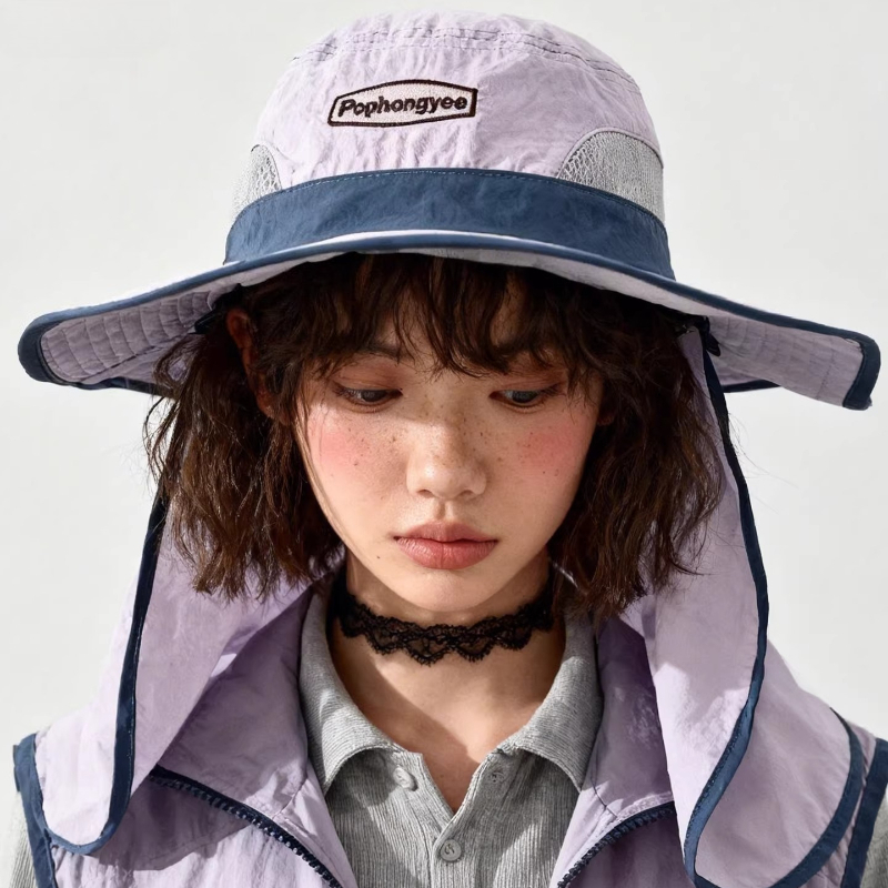 Fashion Contrast Stitching Mes - مراجعة Camping Outdoor Quick Drying Sun Neck Protection Cap Hat وسعره