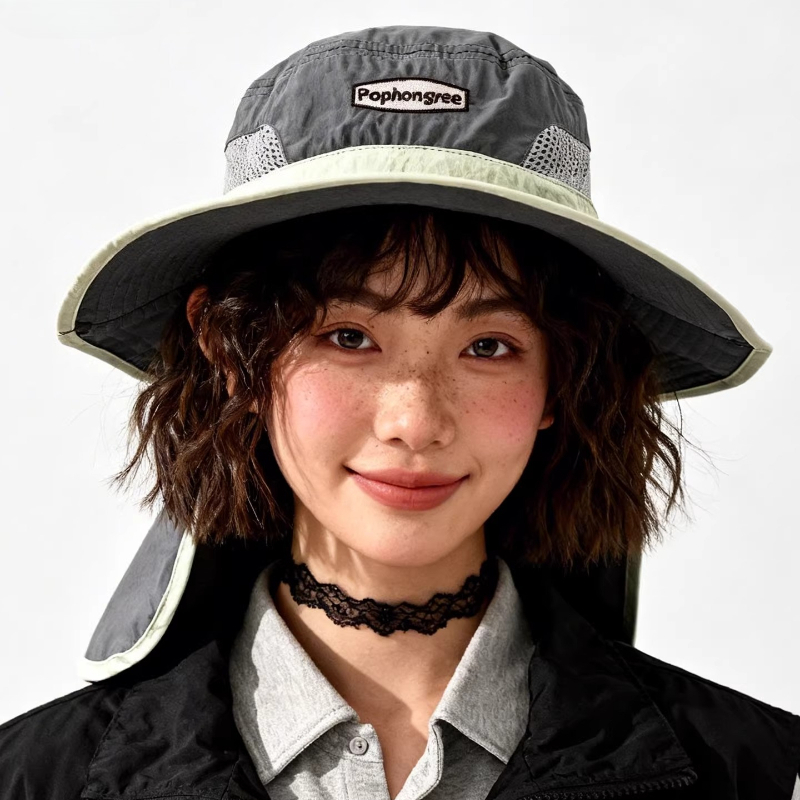 Fashion Contrast Stitching Mes - مراجعة Camping Outdoor Quick Drying Sun Neck Protection Cap Hat وسعره