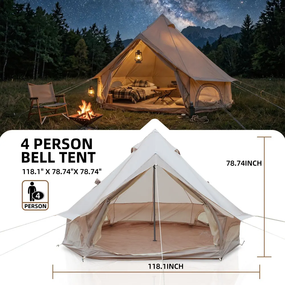 4 Season Bell Tent 9.8 FT, Bei - مراجعة Outdoor Yurt Camping وسعره