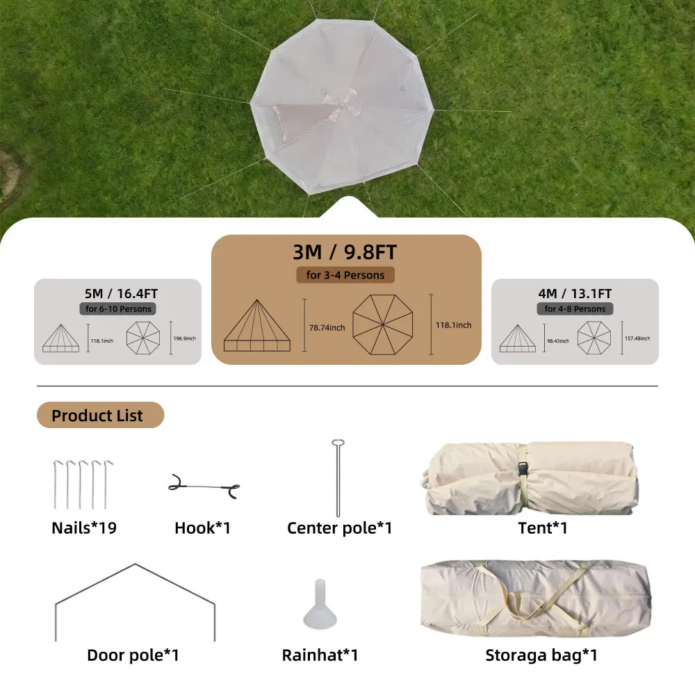 4 Season Bell Tent 9.8 FT, Bei - مراجعة Outdoor Yurt Camping وسعره