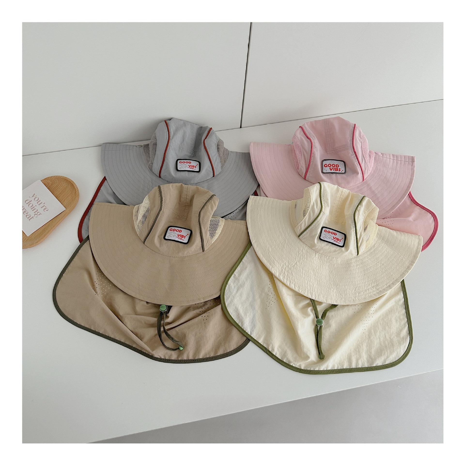 baby boys girls Stitching Mesh - مراجعة Camping Outdoor Quick Drying Sun Neck Protection Cap Hat وسعره