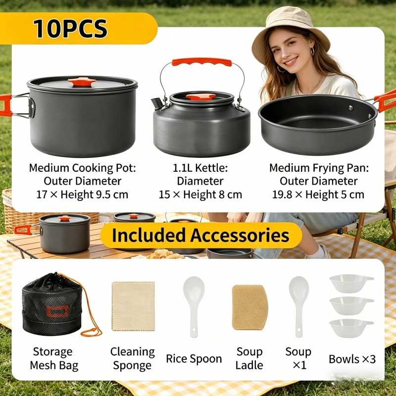 Home Household Camping Cookwar - مراجعة Outdoor Camping Kettle وسعره